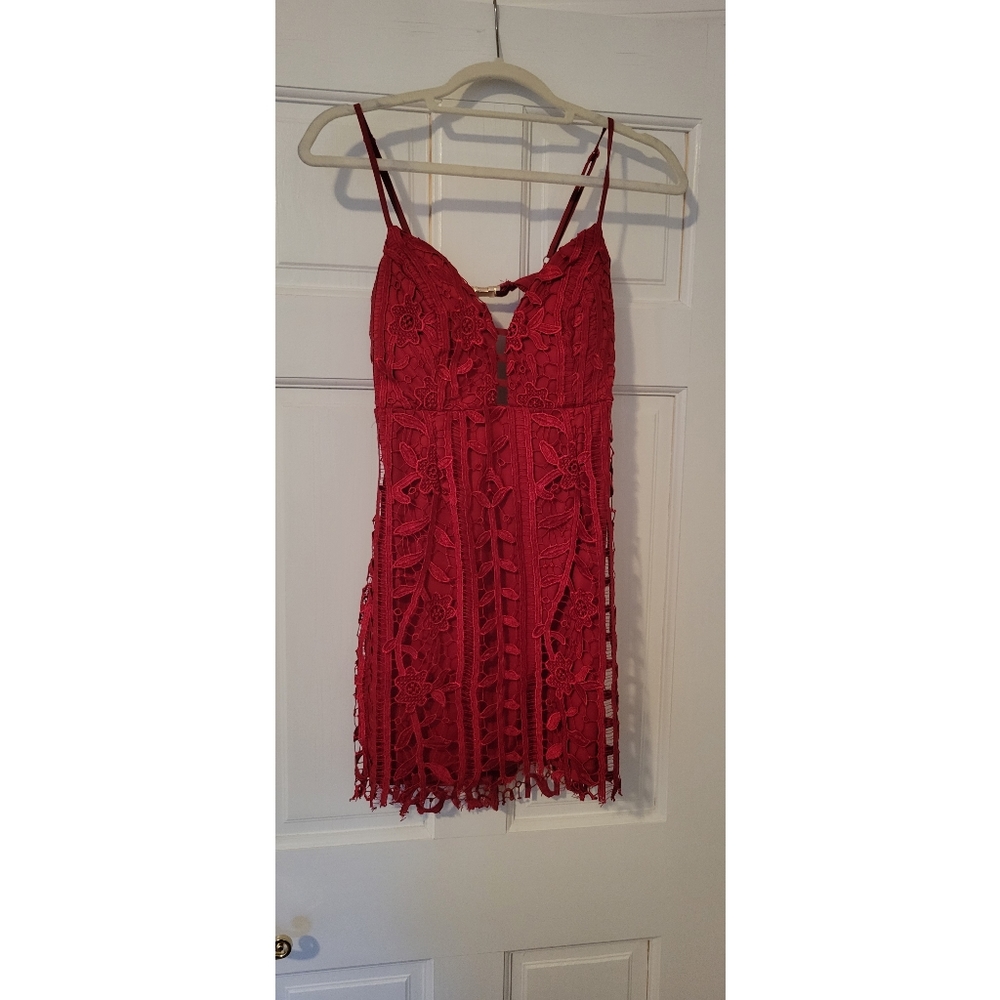 Red Lace Overlay MiniDress